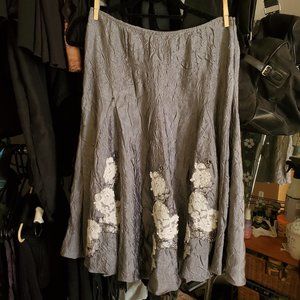 Dusty Blue Shimmery Metallic Crinkle Flowy Skirt Floral Embroidered Appliqués
